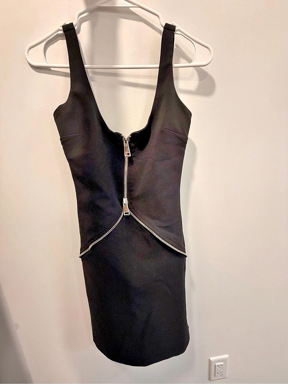 Zara Zip Front Mini Dress Black XS NWT